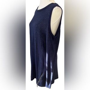 BIANCA NYGARD blue & metallic cold shoulder long sweater or dress w/ zip side XL